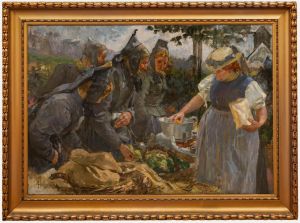 Adolf Hohenstein - Framed Turn of the Century Oil, Market Day