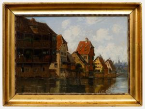 Hjalmar Kragh-Pedersen - Early 20th Century Oil, The Riverside in Nuremberg