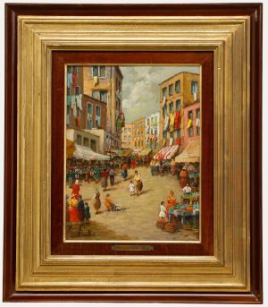 Vincenzo Curtiello - Early 20th Century Oil, Neapolitan Market
