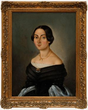 Mid 19th Century Oil - Lady in Black and Gold
