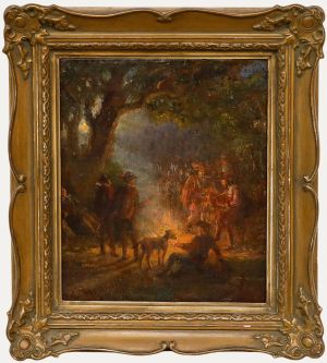 Adolf Chevalier - Mid 19th Century Oil, Fire in the Forest