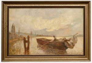 Werner - Mid 20th Century Oil, Fisherman on the Lake