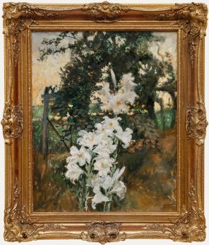 Framed Mid 20th Century Oil - Lilies in the Garden