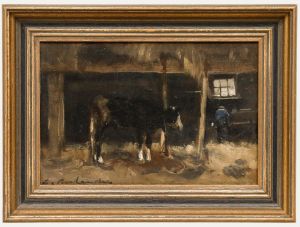 Johannes Cornelis Roelandse - Framed Mid 20th Century Oil, The Cow Shed