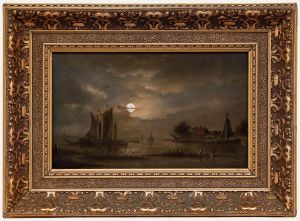 19th Century Oil - Moonlit Bay