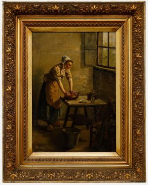 Johannes Weiland - Late 19th Century Oil, The Kitchen Maid