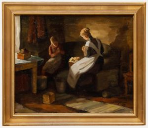 Early 20th Century Oil - Mother and Daughter