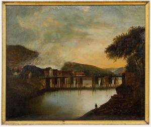 19th Century Oil - View of the Rhine