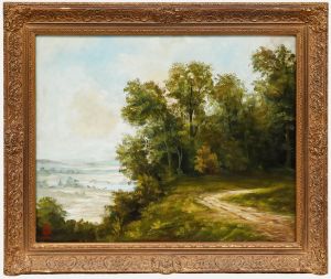 20th Century Oil - View Over a Misty Valley