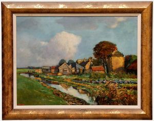 Hendrik Pieter Groen - Framed Early 20th Century Oil, Farm by the Canal