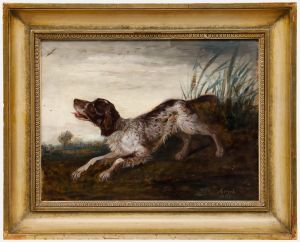Albert Friedrich Kornek - 1862 Oil, Spaniel in a Landscape