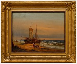 19th Century Oil - Fishing Boats on the Beach