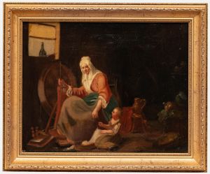 Early 19th Century Oil - Spinning