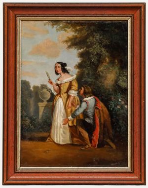 Framed 19th Century Oil - Courtly Love