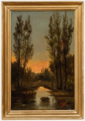 Late 19th Century Oil - River at Dusk