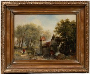 Late 19th Century Oil - Figure by a Watermill