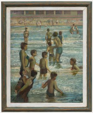 St. John Child - Framed Contemporary Oil, Bathers in the Sea