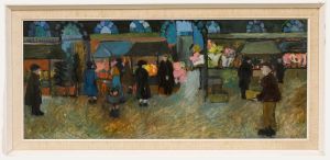 Marjorie R. Timmins - Framed Mid 20th Century Oil, A Lancashire Market
