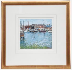 Framed Contemporary Oil - Boat Sheds at Southwold