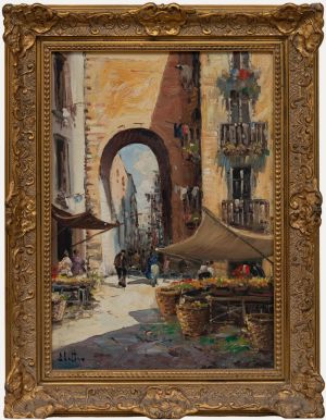 Giuseppe Elettro - Mid 20th Century Oil, Market Day