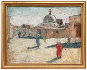 Framed 20th Century Oil - Middle Eastern Street Scene