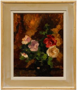 Edmund Perini - 20th Century Oil, Still Life with Roses
