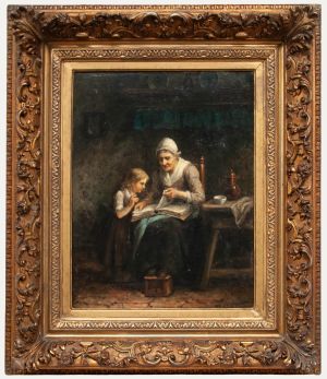 Jan Damschröder - 1877 Oil, Grandmother Reading