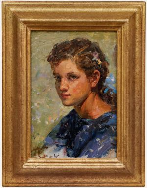 Feodor Vassilievich Savostianov - 1957 Oil, Girl in Blue