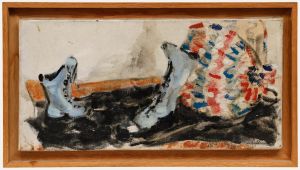 Framed 20th Century Oil - Blue Boots