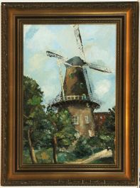Framed Mid 20th Century Oil - Landscape with Windmill
