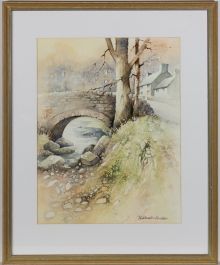 H. Royston Hudson - Framed 20th Century Watercolour, Village Scene with Bridge