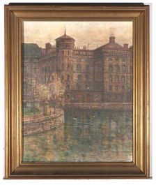F. Klingbune - Swedish School 1920 Oil, Stockholm Buildings