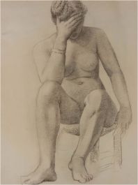 19th Century Graphite Drawing - Seated Nude