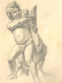 Malcolm Rogers - Early 20th Century Graphite Drawing, Boy With Goose
