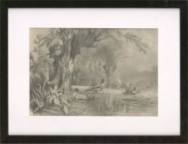 1866 Graphite Drawing - Ducks in the Pond