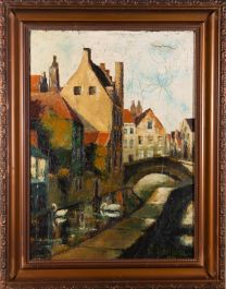René Hansoul (1910-1979) - Signed & Framed 1930 Oil, Belgian Street