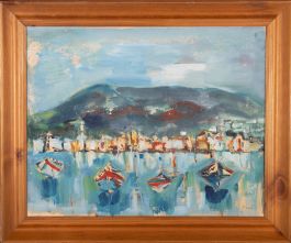 Framed 20th Century Gouache - Boats on the Water