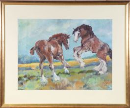Maggie Pickering - Contemporary Acrylic, Two Brown Horses