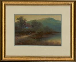 Framed Mid 20th Century Gouache - Cosy Cottage