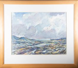 Framed Contemporary Watercolour - Rocky Beach Scene