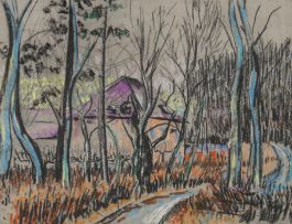 J. V. - French School 1951 Pastel, Winter Woods