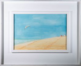 David Harbour AGMA - 20th Century Watercolour, Beach View with Seagull