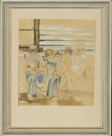 20th Century Watercolour - Five Children