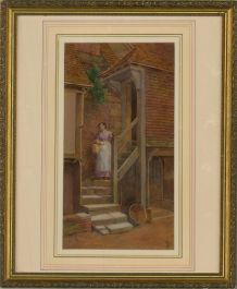 E.R. - 1888 Watercolour, Descending the Stairs