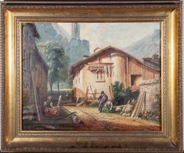   - Early 20th Century Oil, Rustic Chalet