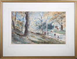 Edward Tucker (c.1847-1910) - Watercolour, Charcoal Gatherers in the Beech Wood