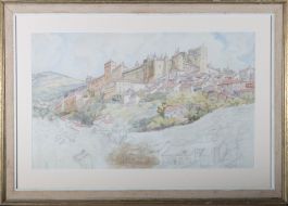 Mid 20th Century Watercolour - Hilltop Town