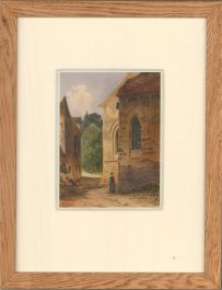Late 19th Century Watercolour - Figure by the Church