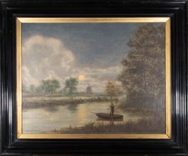 John W. Pharez - 1920 Oil, Moonlit River Scene