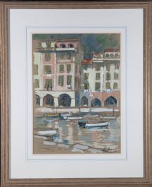 Mid 20th Century Gouache - Continental Harbour Scene
